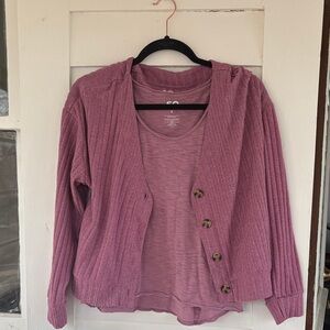SO Mauve Hooded Button-Front Cardigan Sweater + tank top